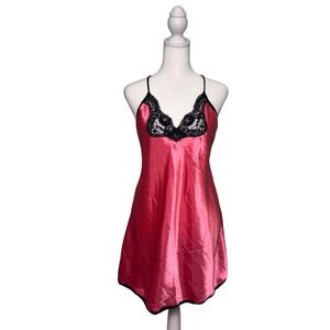 Vintage Lady Cameo Dallas Satin Short Slip Lingerie Pink Nightgown Lace Medium